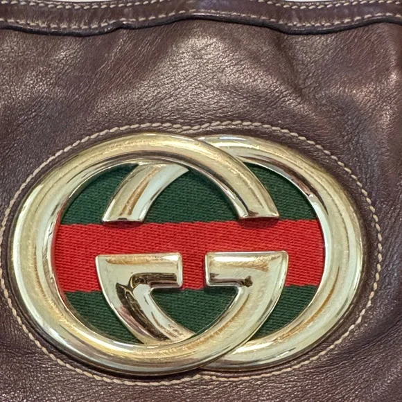 Gucci Dark Brown Web Britt Leather Shoulder Bag with Gold and Red Details - Picture 2 of 11